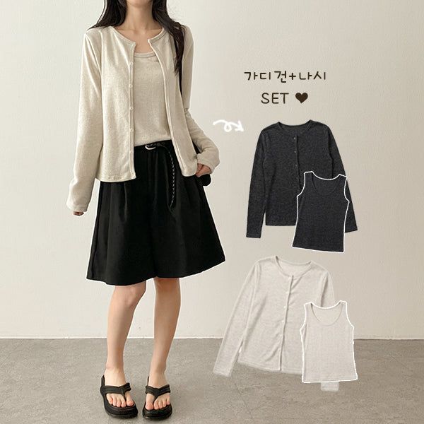 hijjoo（ハイチュー）の「Women's Fit Sleeveless Cardigan Set Two-Piece（Setup）」