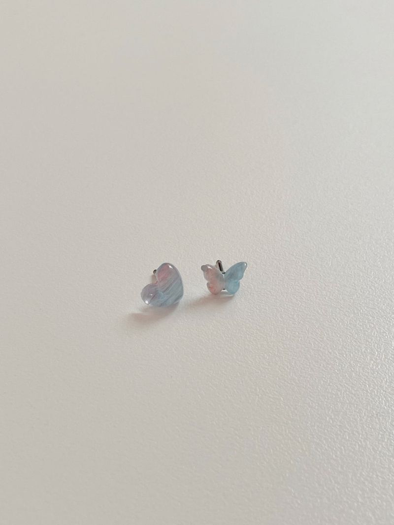 Glitter butterfly heart piercing / 3 colors / 2 option