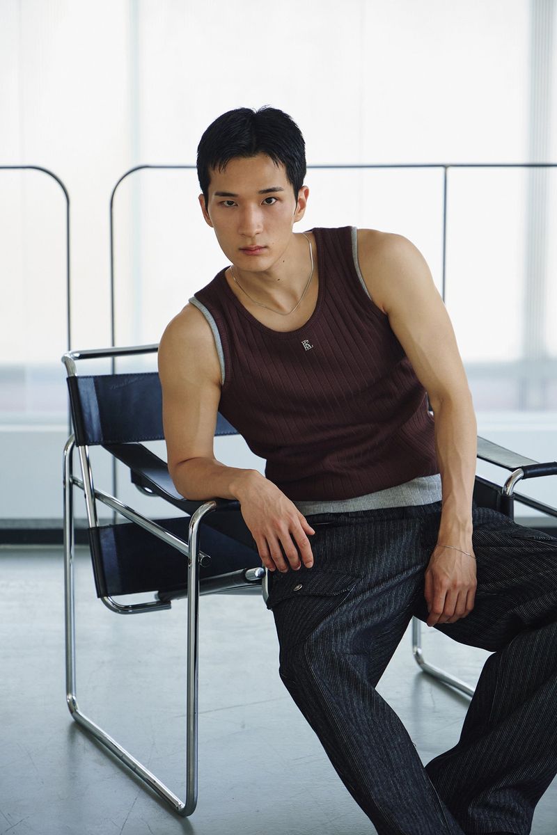 High ribbed logo sleeveless(Brown)