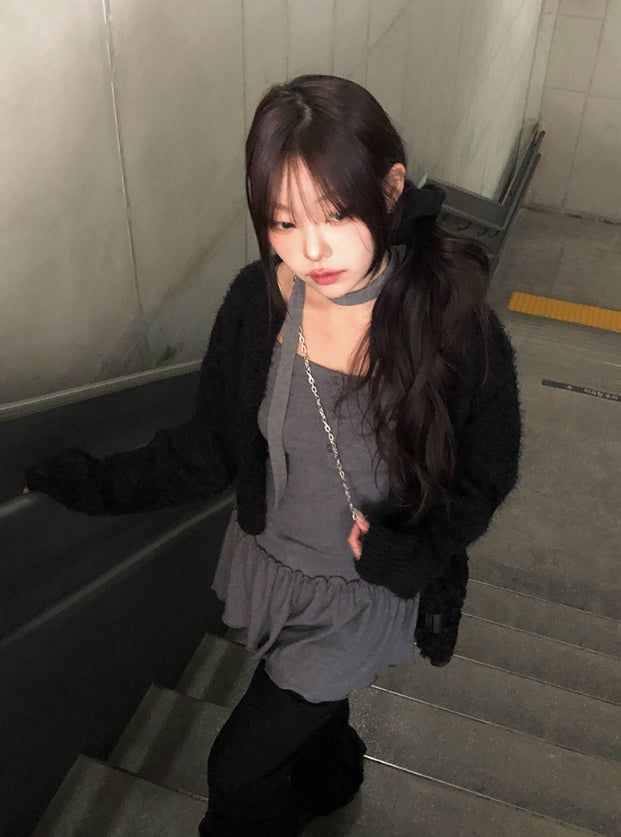 Doobie Soft Fur Button Long Sleeve Cardigan