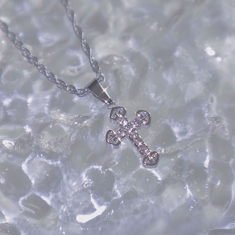 crystal stone cubic cross necklace
