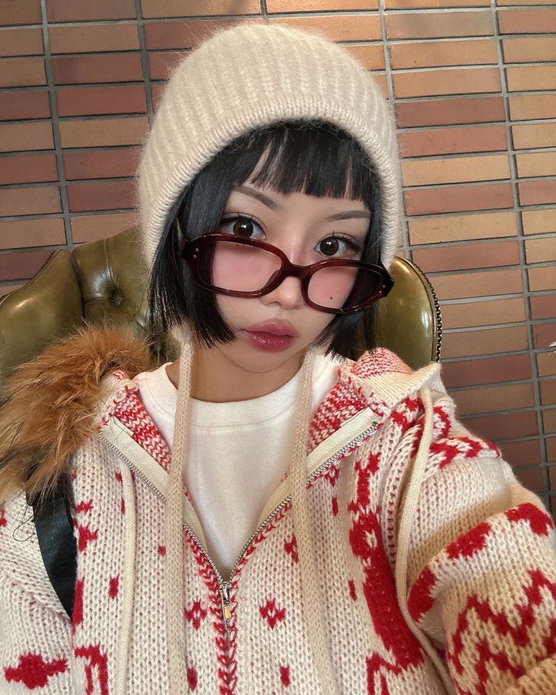 Angora knit earring bonnet