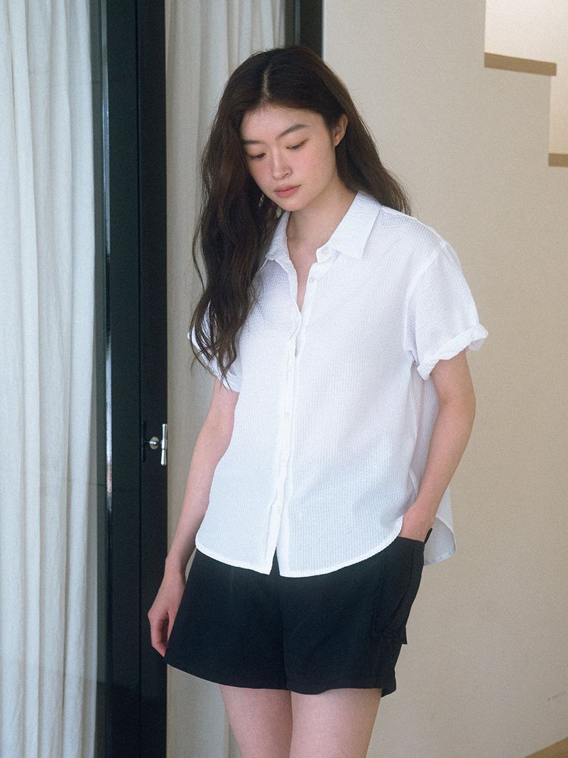 Strip roll-up Shirt - White