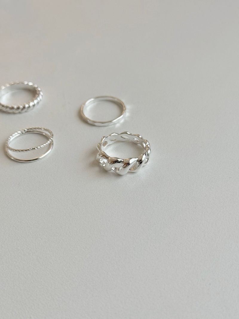 [4 set] bold chain ring set / 2 colors / daily simple mood silver ring