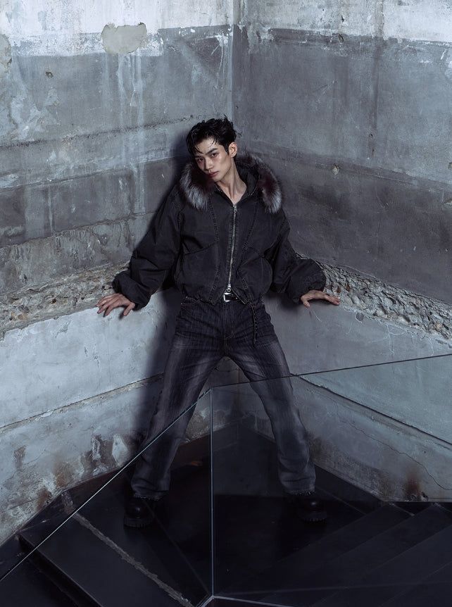 [LANARCH] Fox Fur Hood Bomber Jacket