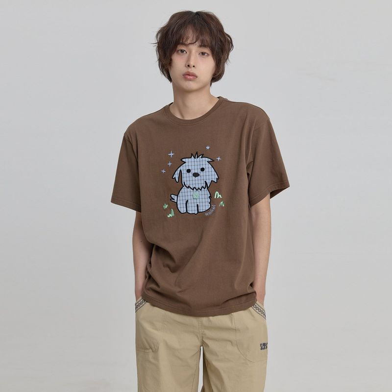Maltese Check Applique Button Half T-shirt