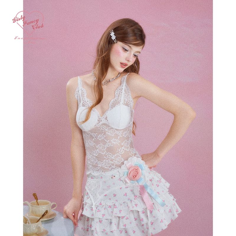 Girly Fancy Club（ガーリーファンシークラブ）の「[GirlyFancyClub] ホワイトホロウレースコルセットキャミソール（トップス）」