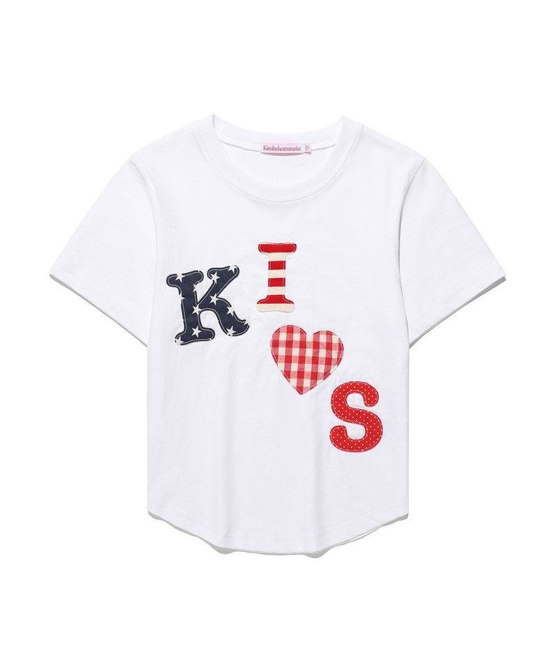 Kims Fresh Cotton Market(キムス フレッシュ コットン マーケット)の「メッシーキスロゴアプリティーホワイト(red)(トップス)」
