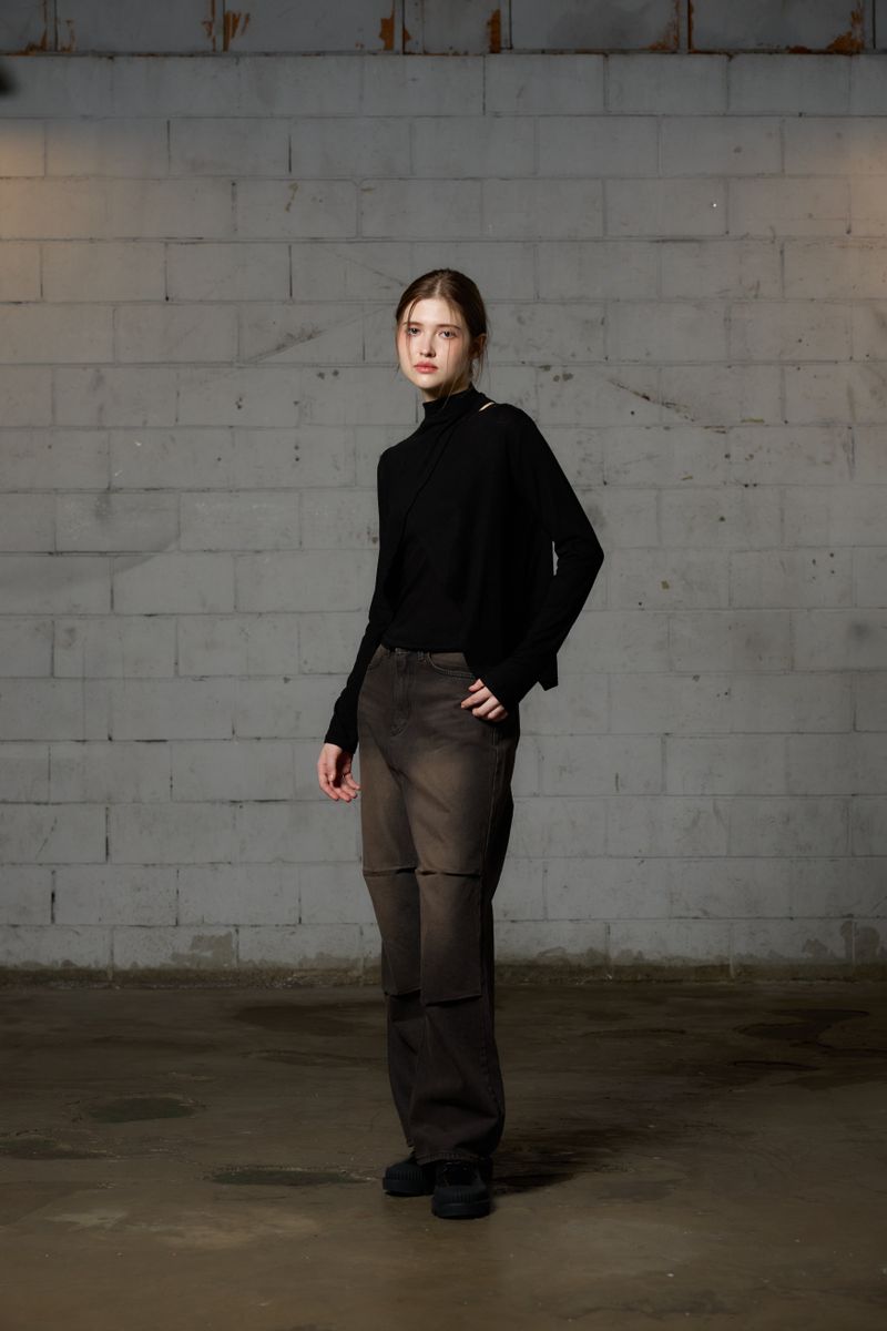 AKARI PPINTUCK DENIM PANTS / BLACK