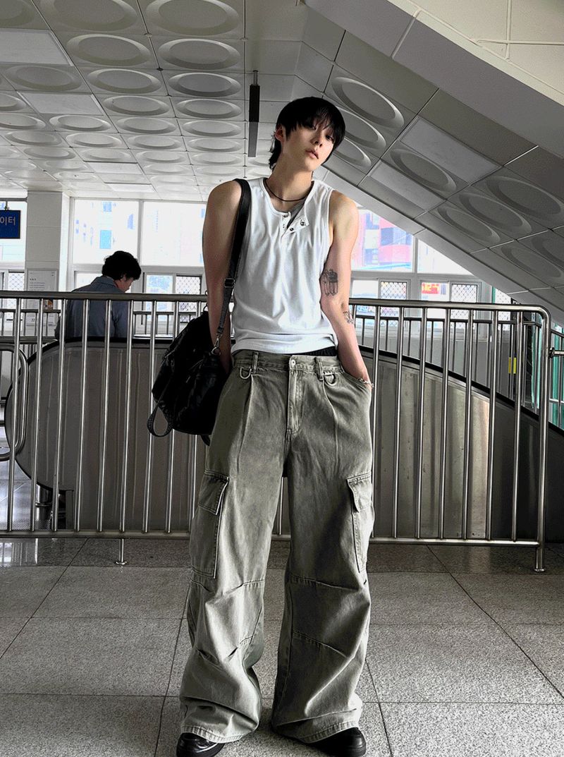 Pinter Aesthetic Raw Denim Keyring Cargo Pants