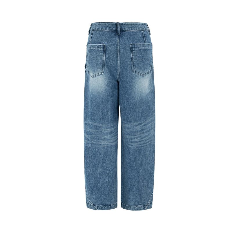 Curved two-tuck Side Denim Pants (Blue)