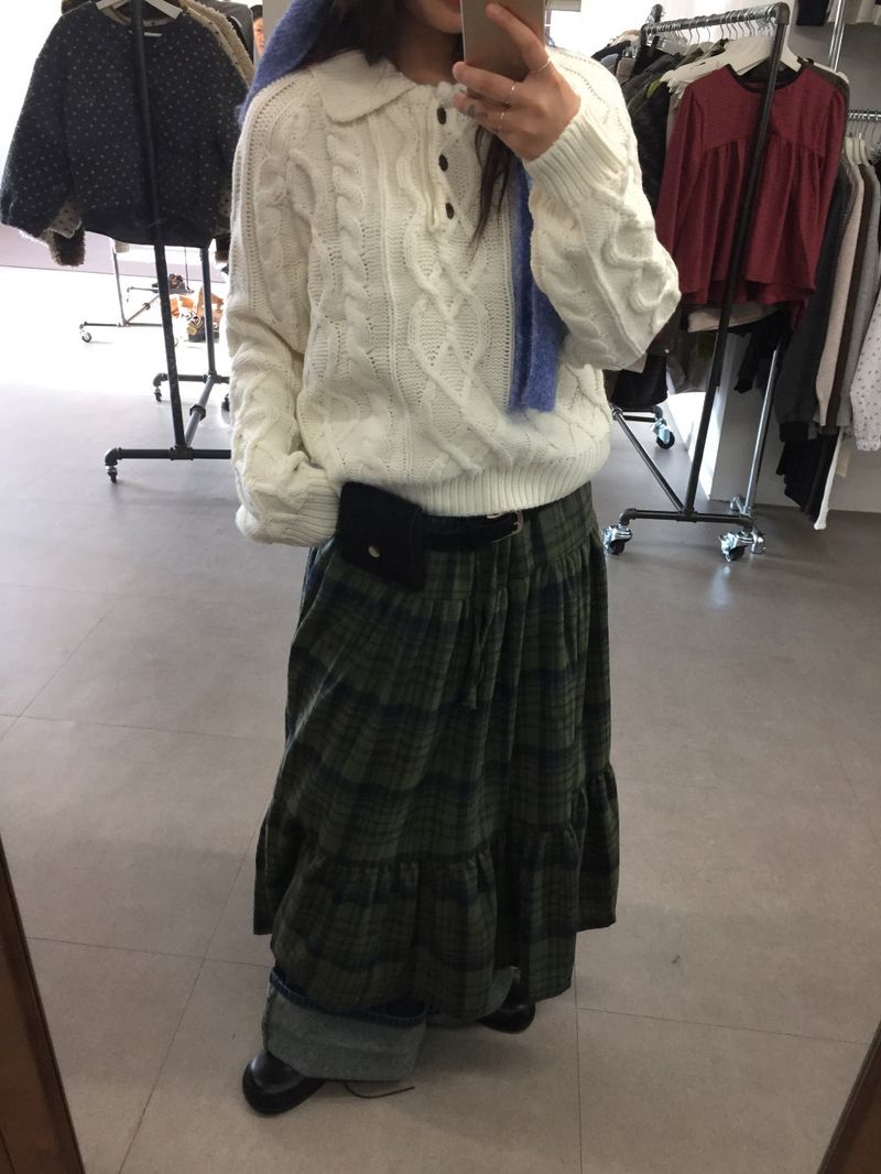 Windy Checkered Long Skirt (1color)