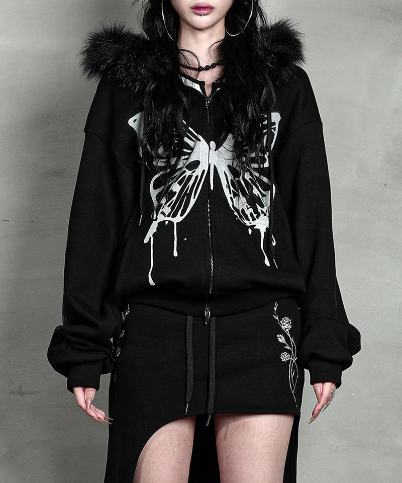 DARLING, YOU ARE BAD（YOU ARE BAD）の「BUTTERFLY SPLATTER ZIP-UP #BLACK(FLEECE LINED)（Tops）」