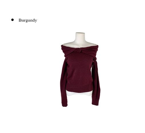 Helen Off-Shoulder Ribbon Twist Loose-Fit Knit