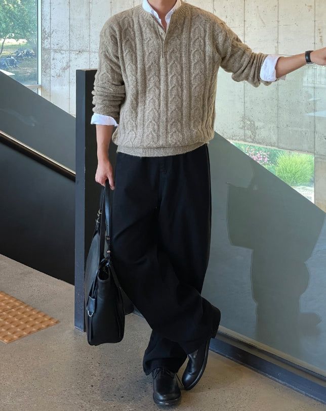 Levon Heavy Cable Henley Neck Knit