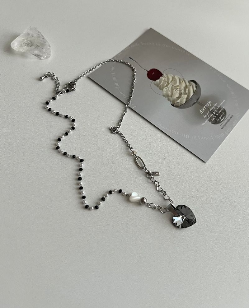bvv Black Austrian Crystal Heart Surgical Steel Necklace