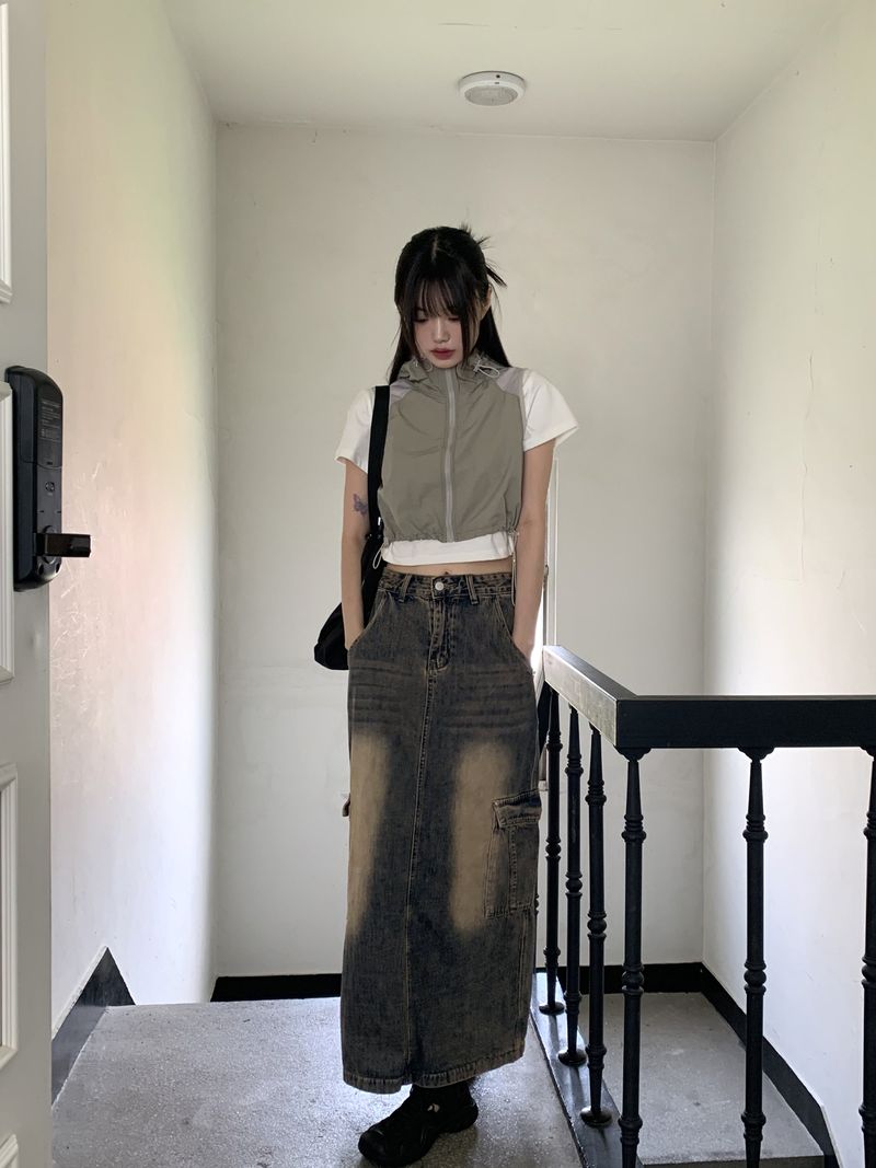 Parform Remedy Washing Long Denim Skirt