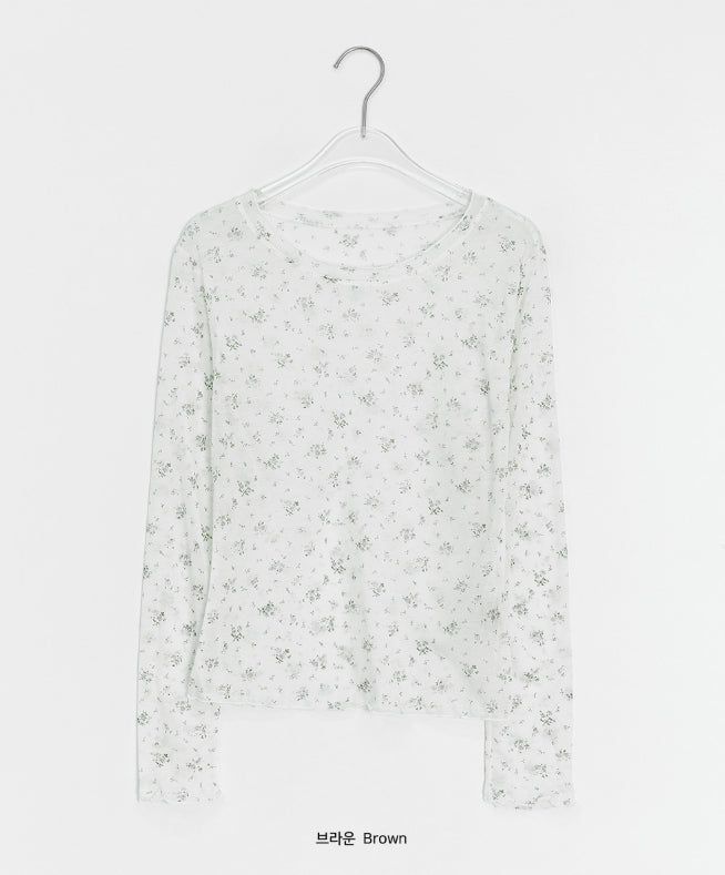 Zaina Tencel U-Neck See-through Flower Layered Long Sleeve Tee