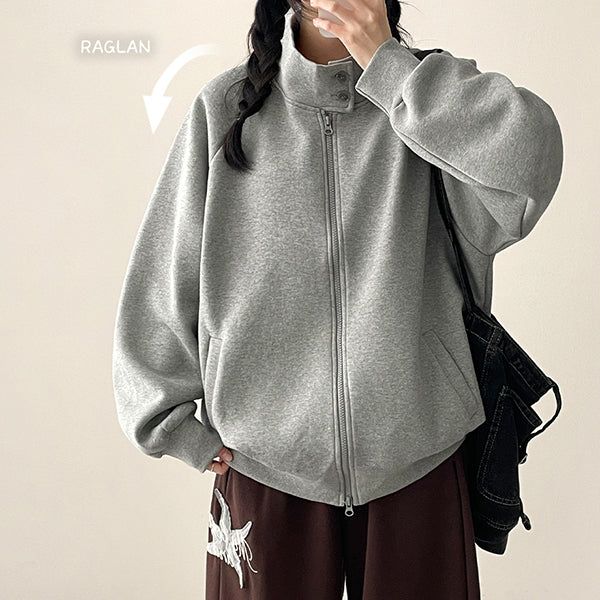 Tei Two-button snap neck boxy fit zip-up jumper