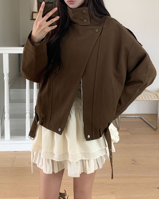 Senan Unbalance High-Neck Belted Jacket