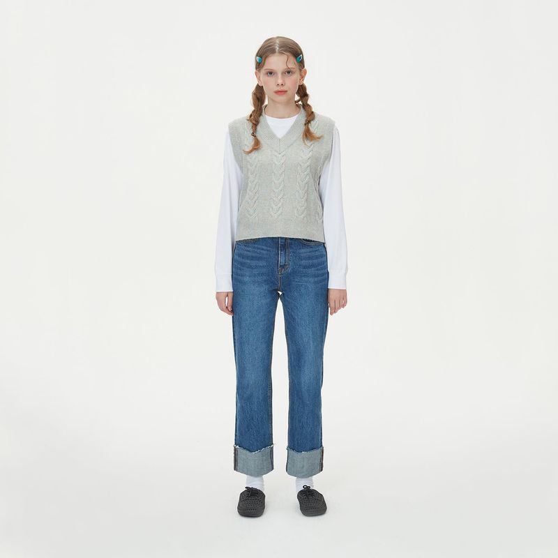 BLONDNINE(ブロンドナイン)の「CABLE KNIT VEST_MINT(Tops)」