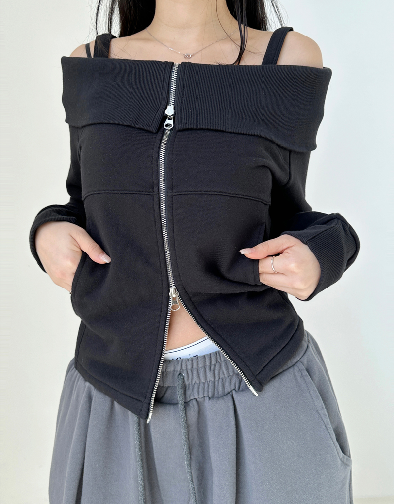 OFF-SHOULDER + 2-WAY ZIP-UP💛🤍🖤 - 2 COLORS