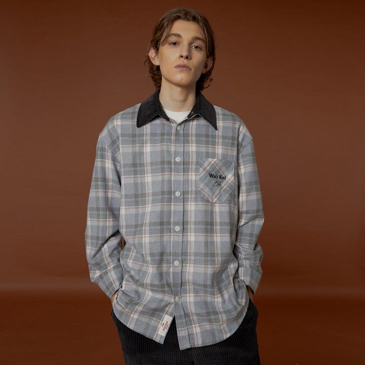 Corduroy Collar Check Shirts
