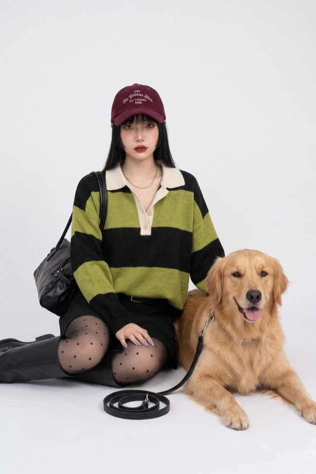 RUGBY STRIPED POLO SWEATER (5COLORS!)
