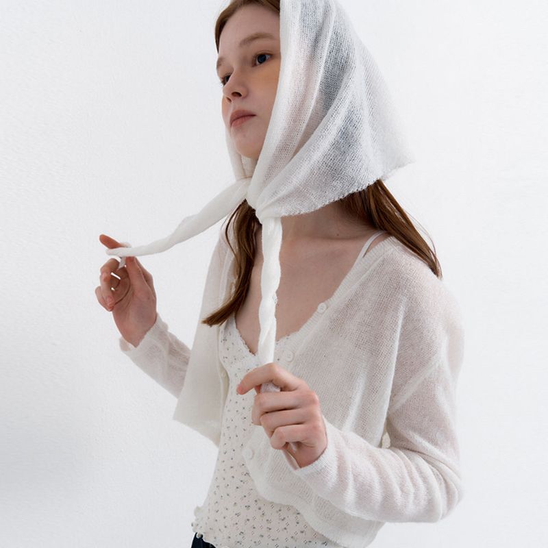 Scarf Set Cropped Knit Cardigan_Ivory