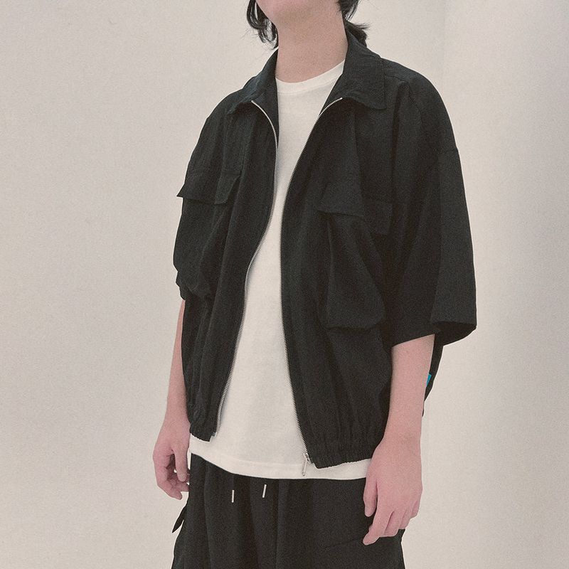 street shape shortsleeve zipup_black
