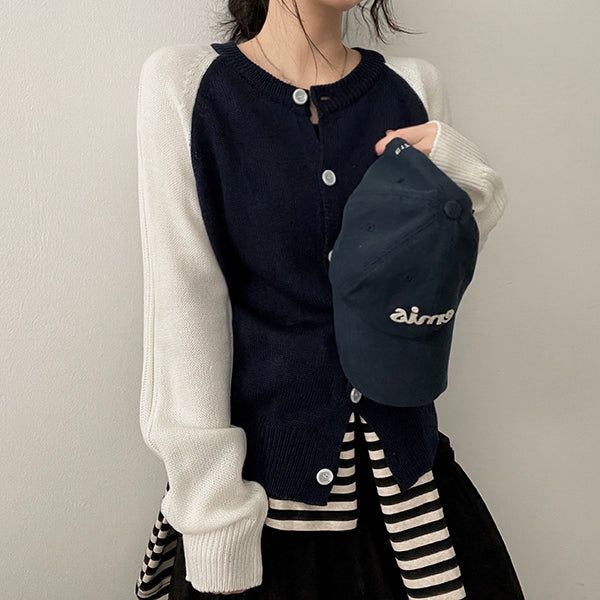 hijjoo（ハイチュー）の「ダブカラーラグランニットカーディガン（トップス）」
