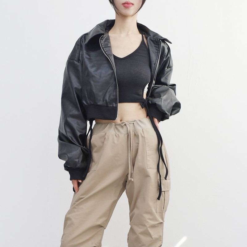 Viola cropped leather jacket