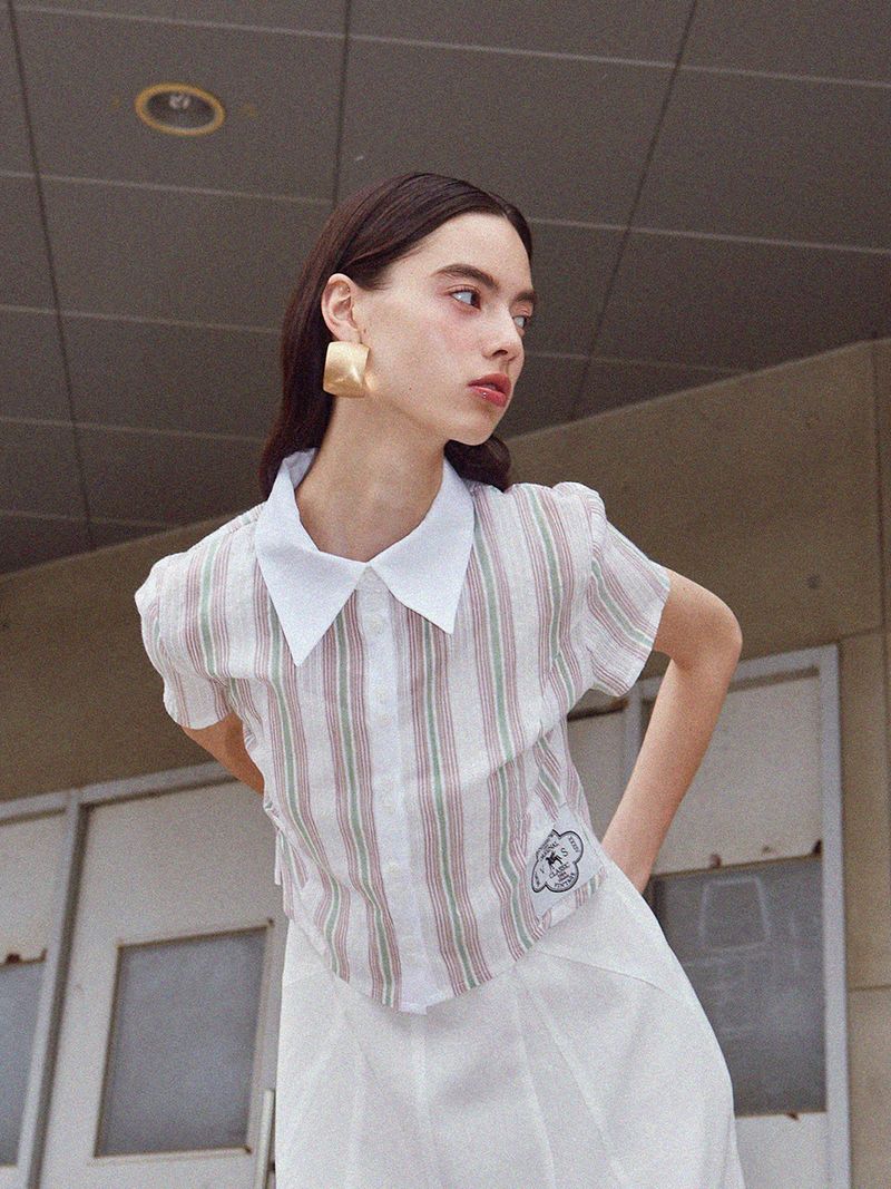 VITALSIGN（バイタルサイン）の「[LINE] Two Button Stripe Blouse (Stripe)（Tops）」