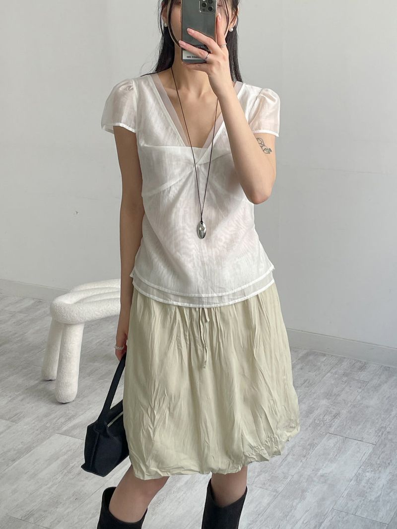 Wrinkle Banding Midi Skirt