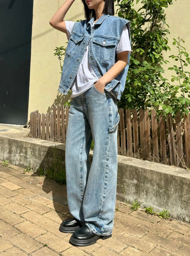 DENIM STRAP WIDE PANTS code 18105