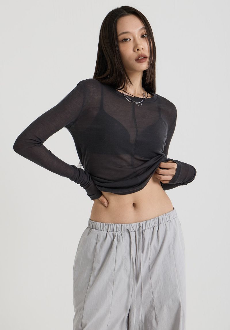 French Wool Tencel Long Sleeve, Charcoal