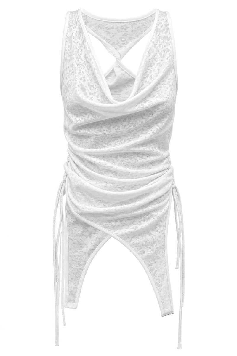 Shirred Halter Sleeveless Top_White