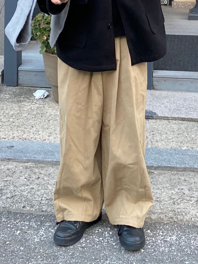 Cotton wide banding balloon pants 3C