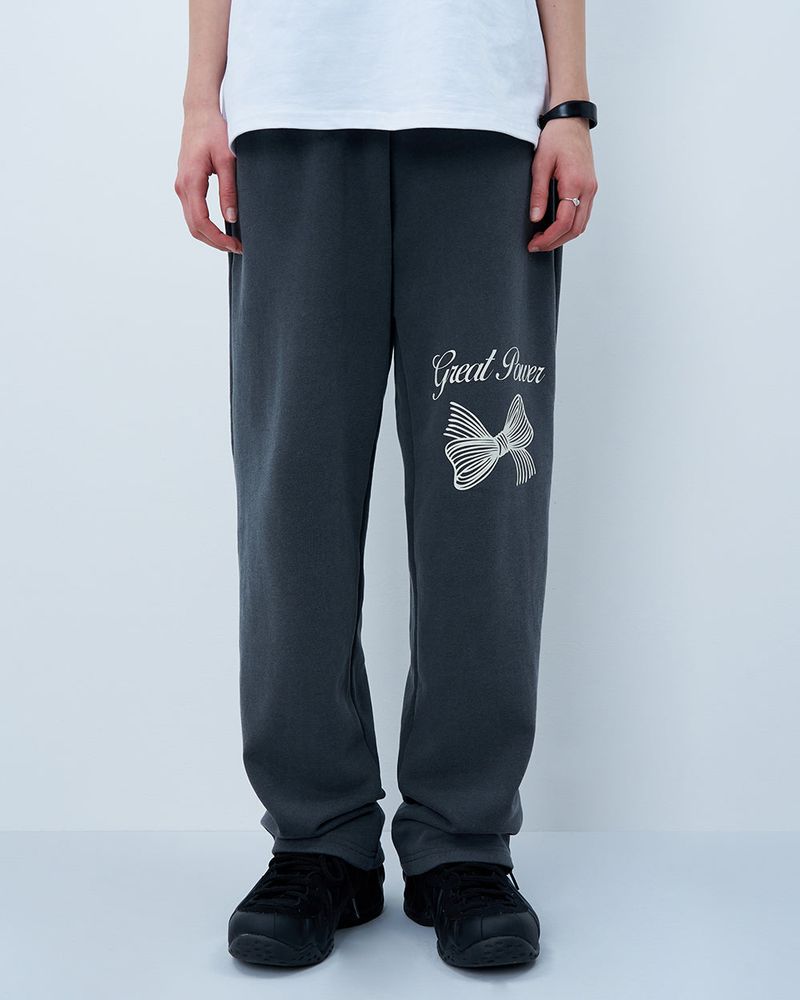 RIBBON WIDE PIGMENT PANTS-CHARCOAL