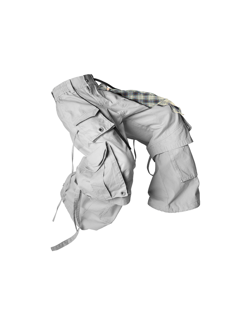 RELABEL Spatial Relations (Quartet) Eight-pocket Overlapping Detachable Distressed Multi-colour Double-jointed Workwear Ribbon Trousers