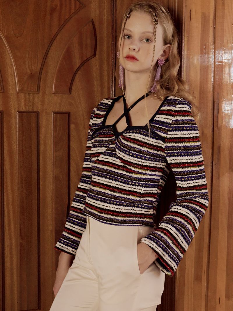 FABERFINGER(フェーバーフィンガー)の「Strappy halter neck Knit (Purple)(Tops)」