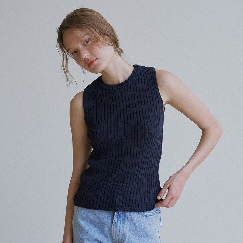 Linen ribbed sleeveless
