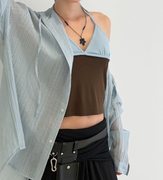 SHEER HOODED SHIRT