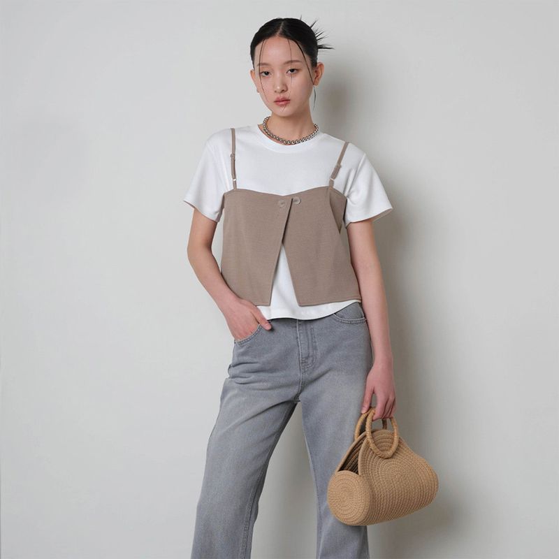 Loventina（ラヴェンティナ）の「Oblique Neck Sleeveless_Beige（Tops）」