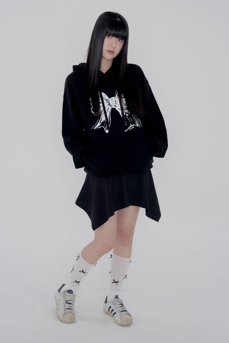 RIBBON LOGO HOODIE - BLACK