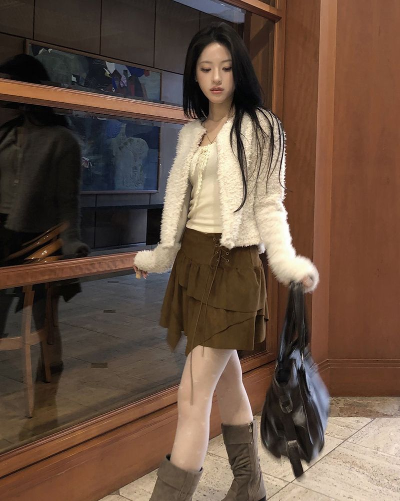 Pio Corset Asymmetric Suede Short Skirt