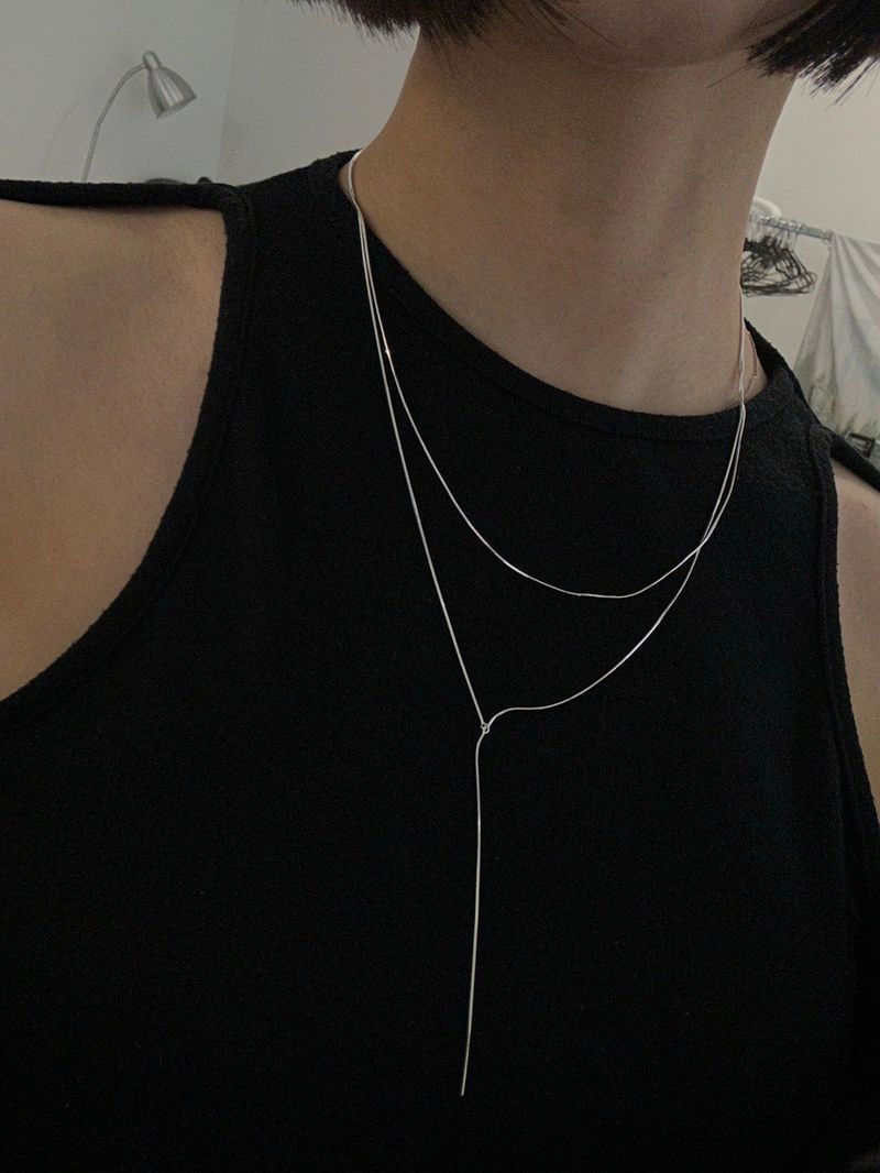 [925silver] Snake layered drop necklace