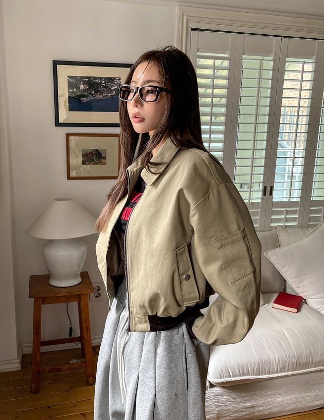 Lilo color matching crop cotton blouson