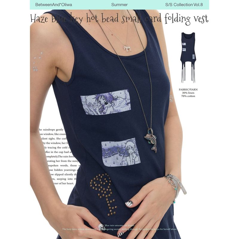 BETWEENANDxOliwa Summer haze blue key-shaped bead accent top – a layered, strapless women’s tank top