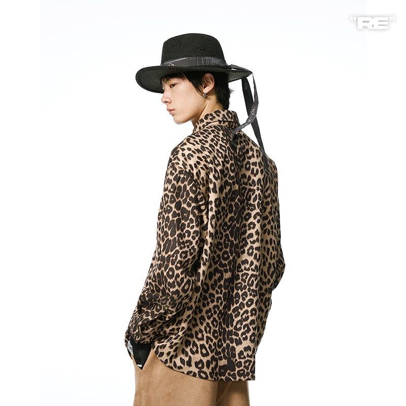RELABEL Regular Product Customized Leopard Pattern High-Quality Suede Loose and Draped Long-Sleeve Shirt Jacket